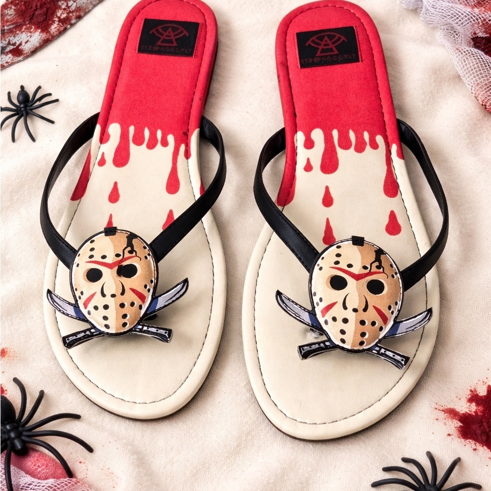 Strange Cvlt Jason Voorhees Flip Flops Sandals Size 11 Women Horror Goth Rare